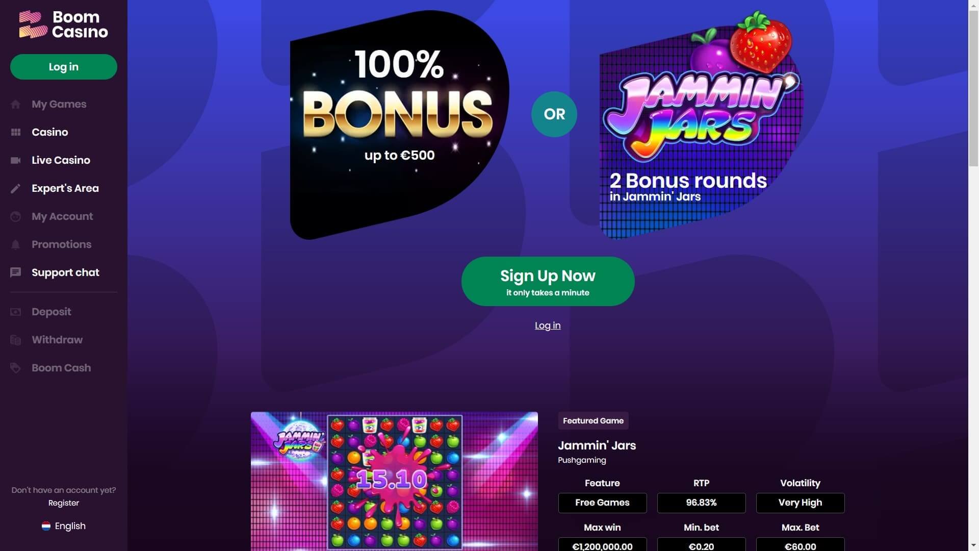 Boom Casino Homepage