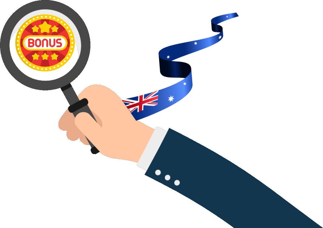 Magnifying glass zooming in on AU casino bonus