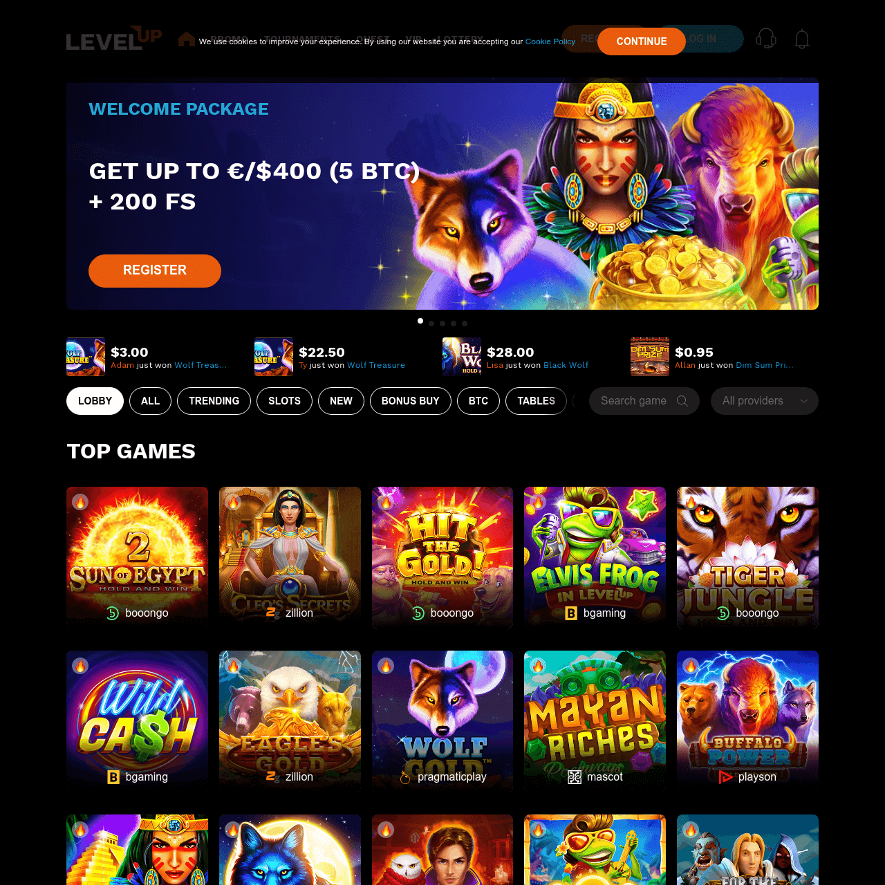 LevelUp Casino Interface