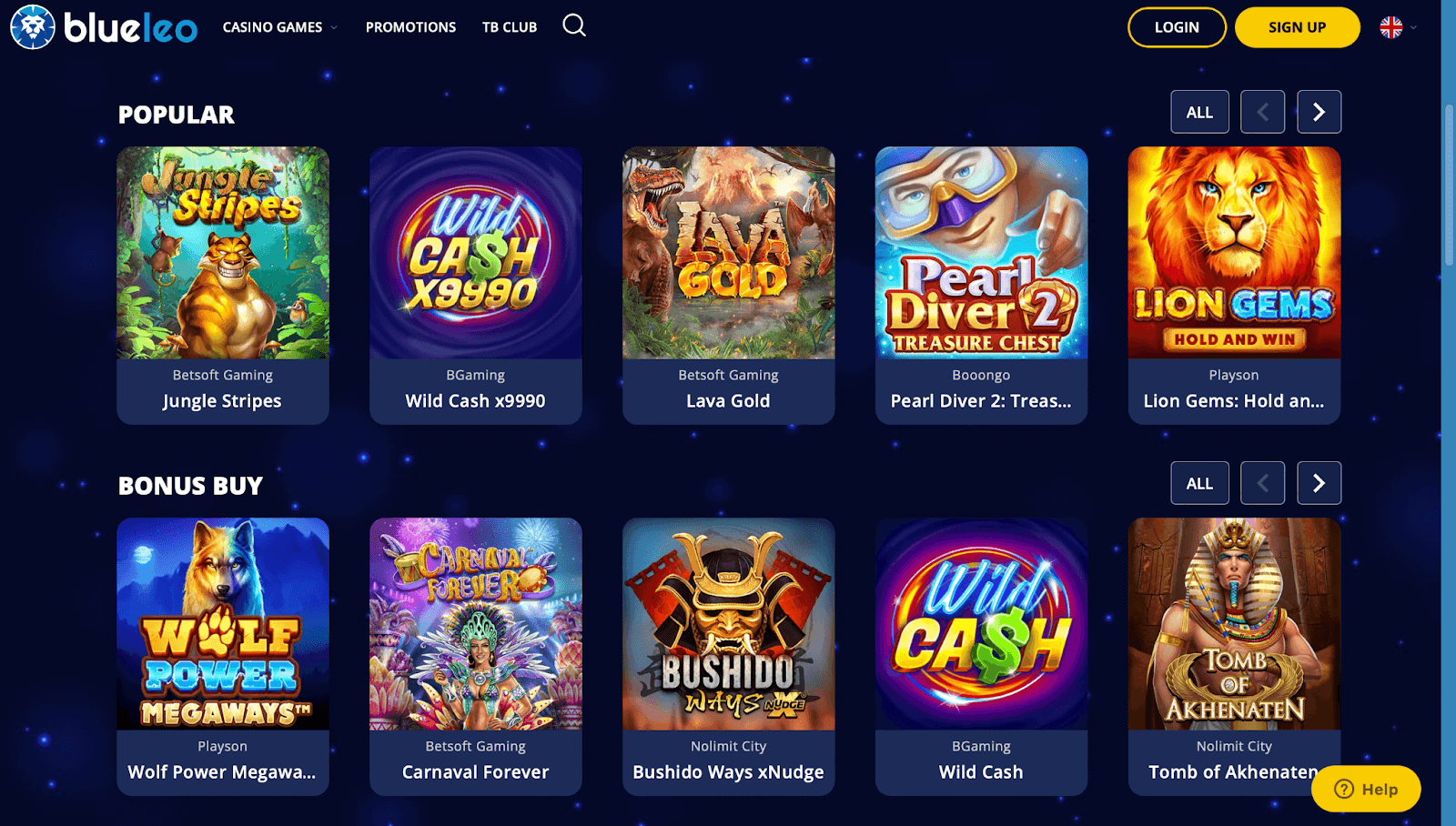 BlueLeo Casino Interface