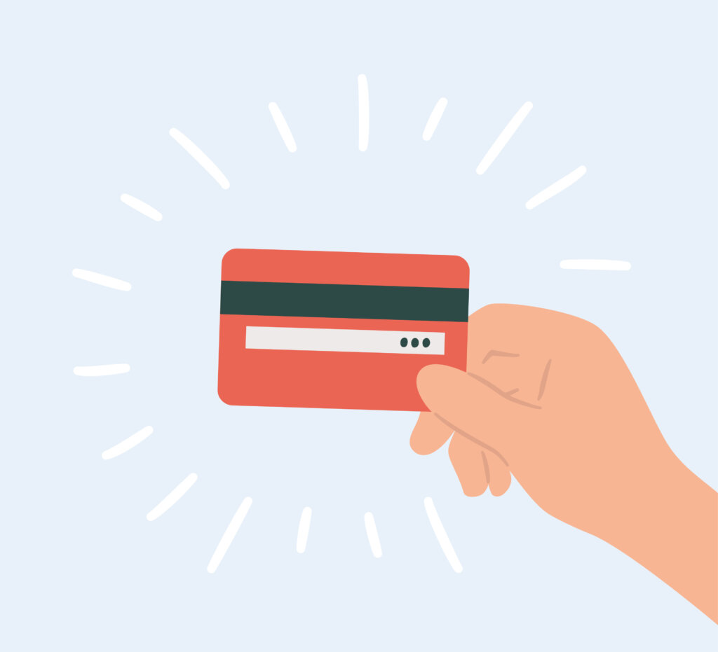 Plastic credit card in hand. Hand drawn vector