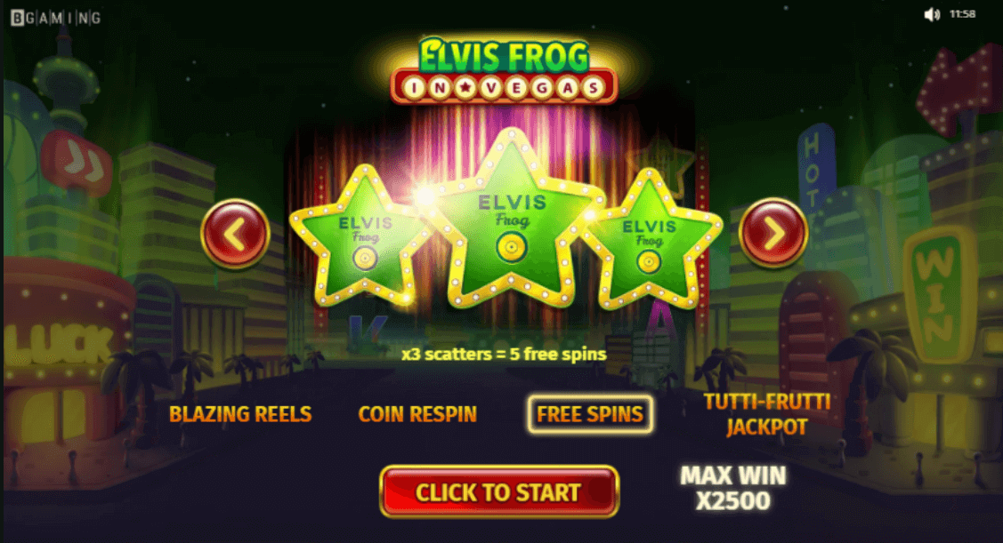 5 Free spins Elvis frog