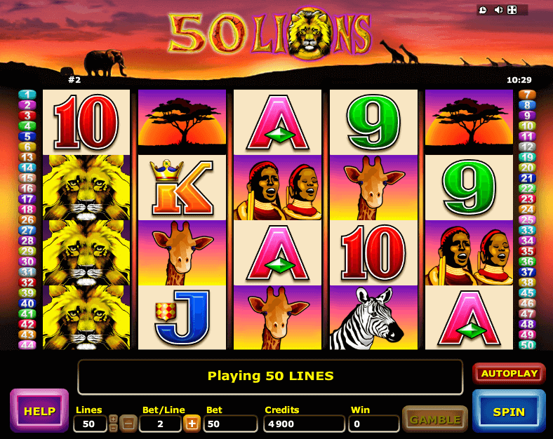 50 lions online slot gameplay