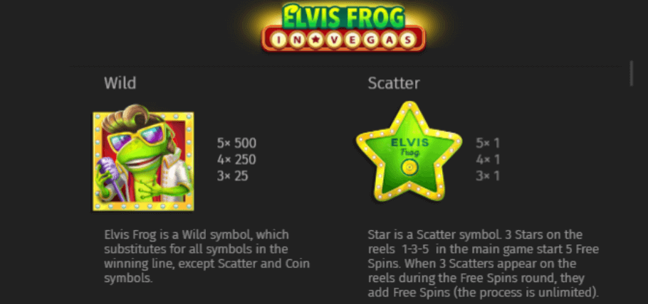 Elvis Frog in Vegas paytable