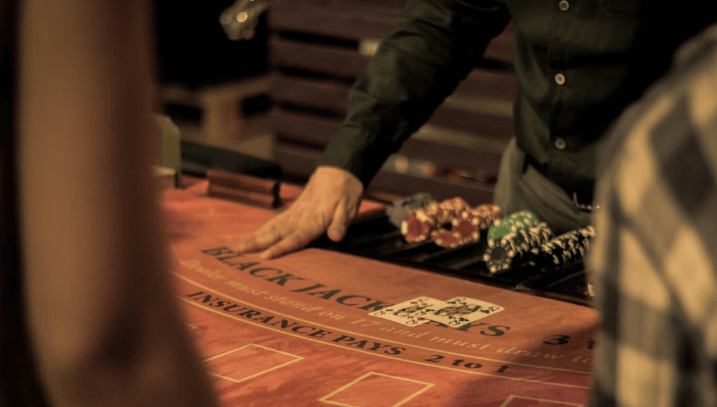 poker table with a dealer