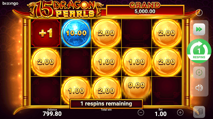 1 respin remaining on the online Casino pokie