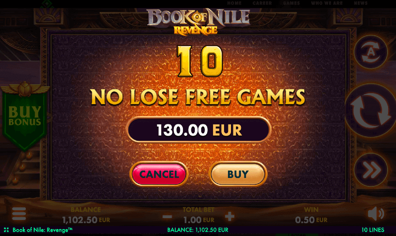 10 free games on the online casino pokie Book of nile Revenge