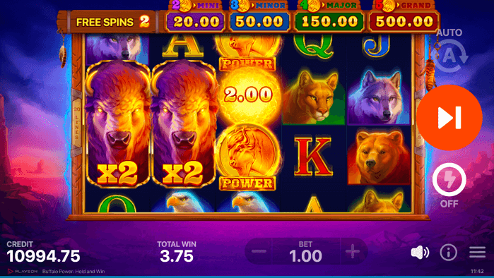 2 free spins on the Online casino pokie Buffalo Power