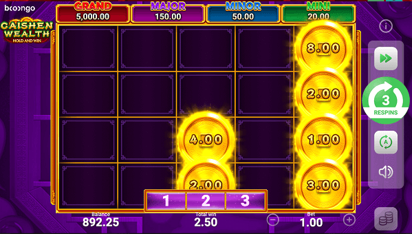 2.50 win on the online pokies casino game Caishen Wealth