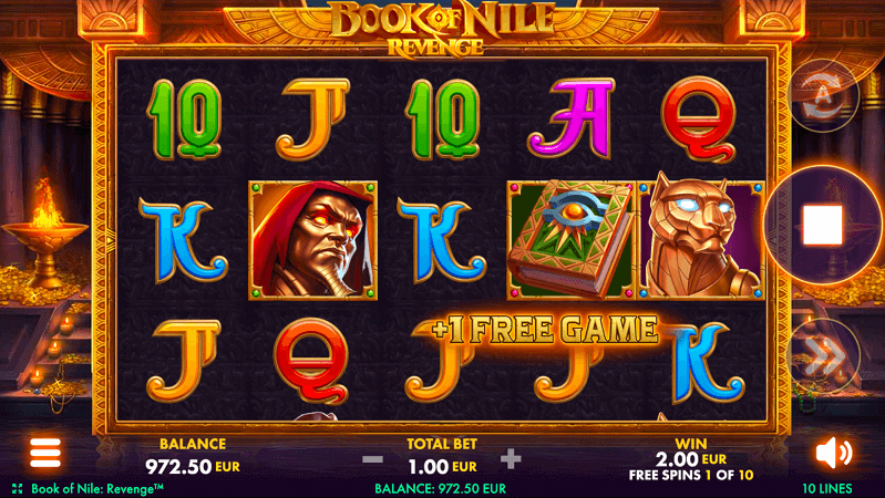 A combination causing to win a free game on Book of nile online pokie