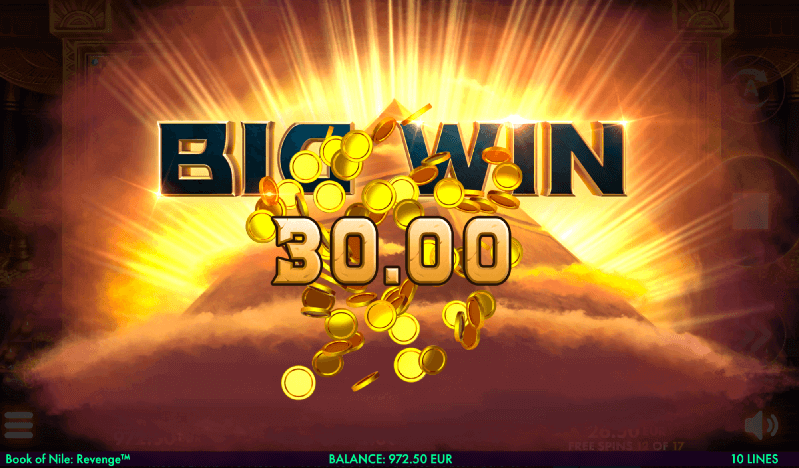 Big win of 30.00 on Book of nile online casino Pokie