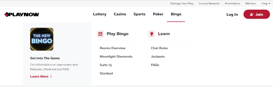 Bingo games on the CA online casino Playnow