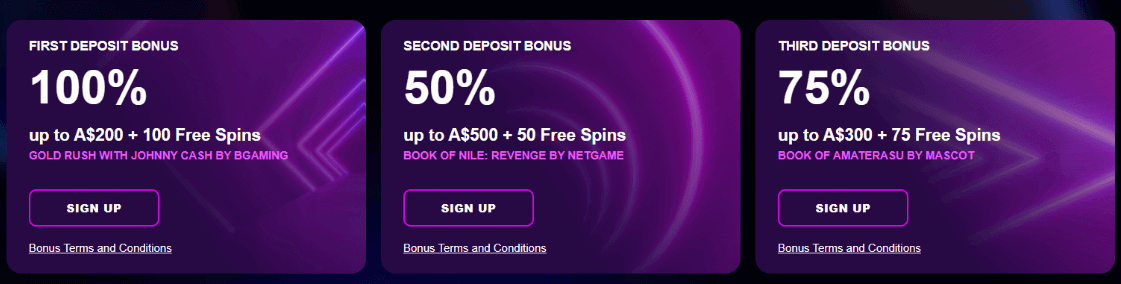 Bonus on first second and third time Deposit Online casino pokies