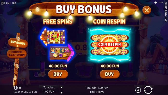 Buy bonus on the online casino pokie Aloha King Elvis