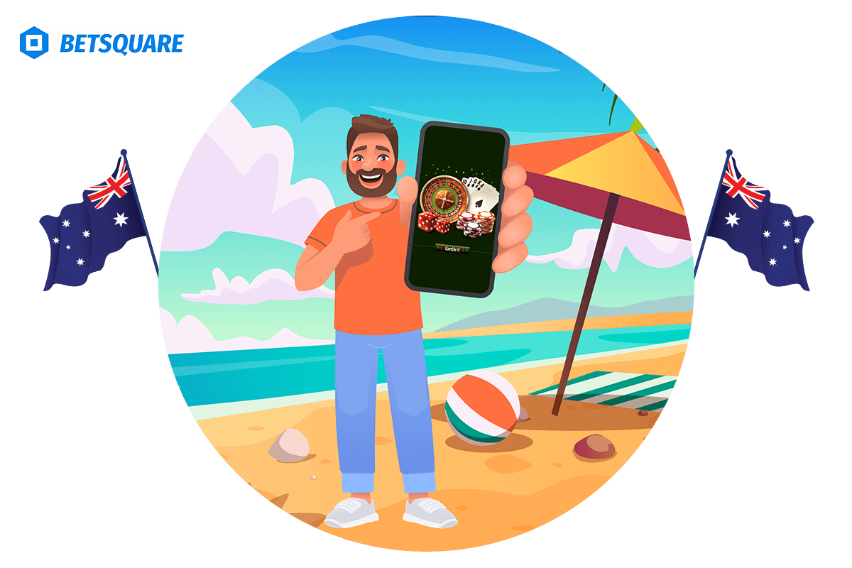 A person on the beach with a phone playing online casino games