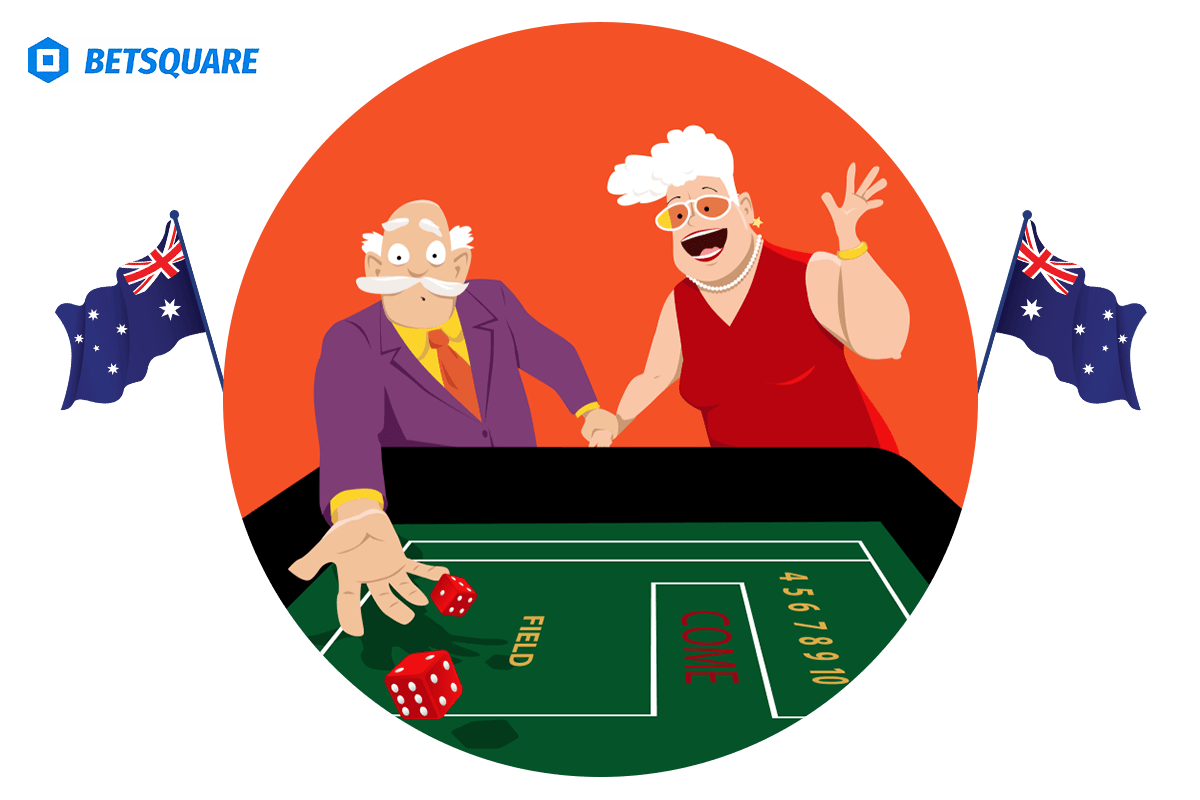 two animated elderly people playing craps