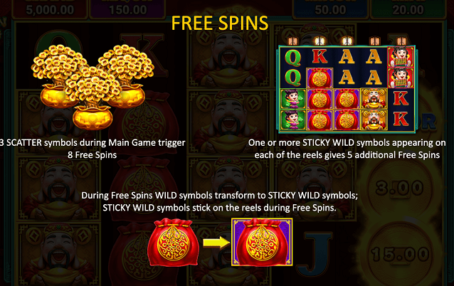 Free spins on the online casino pokie Caishen Wealth