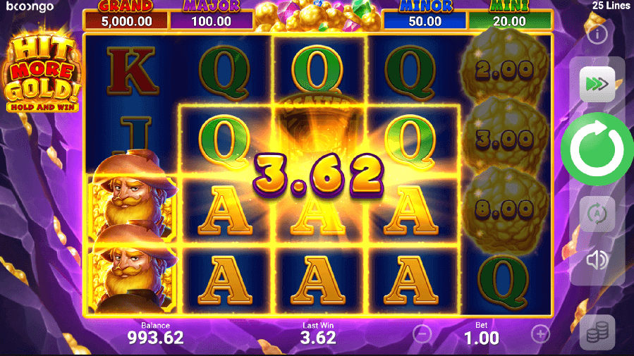 Hit more gold Slot combination for a 3.62 x win