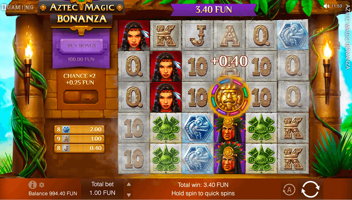 Hold spin or quick spin options on the reels of Aztec Magic Bonanza pokie