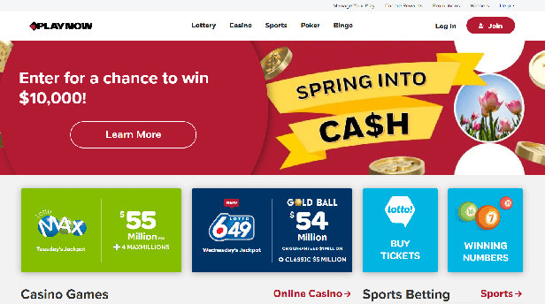 Homepage of Playnow Casino CA