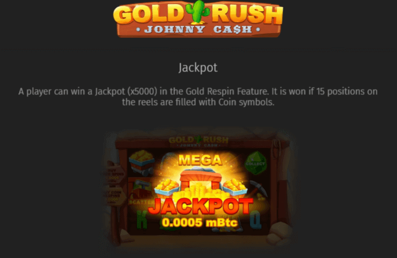 Mega jackpot screen of goldrush Johnny cash pokies