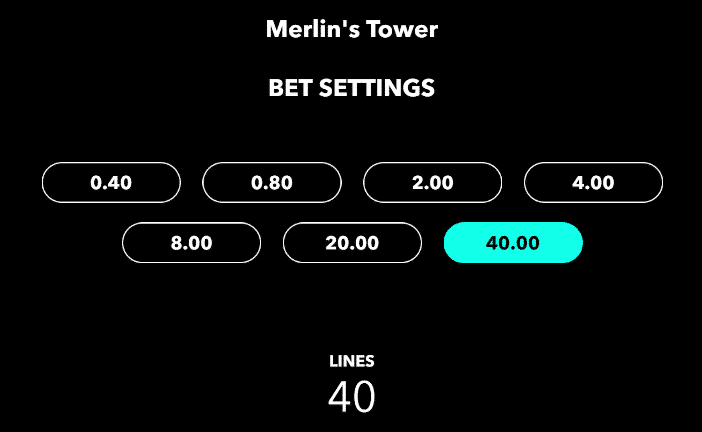 Merlin's Tower Bet settings