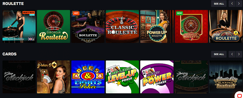 Overview of Roulette and card games on N1 Bet Casino