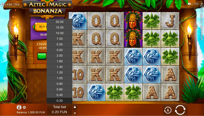 Overview of the Total bet option on the online pokie Aztec Magic Bonanza