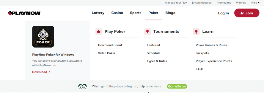 Poker on Playnow online casino