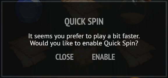 Quick spin option on Merlin's tower Pokie