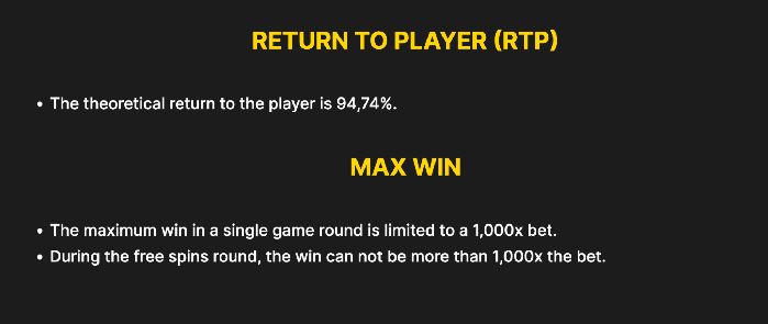 Return to player(RTP) and max win explanation for the online casino pokie Spinanga by Ela