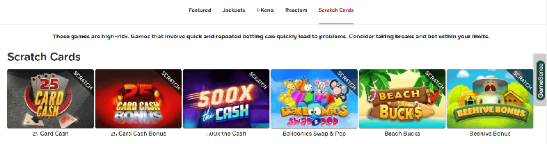 Scratch cards on Playnow online casino in CA