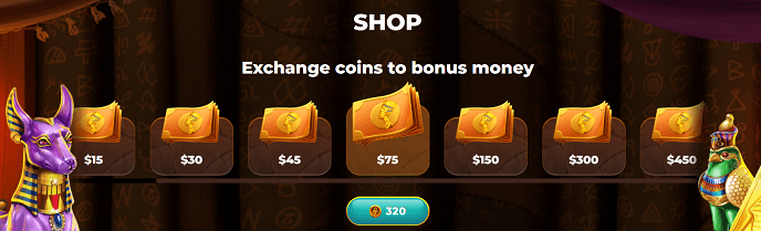 Shop Exchange coins to bonus money