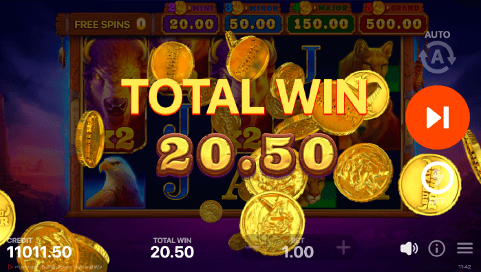 Total win of 20.50 on the online pokies Buffalo power