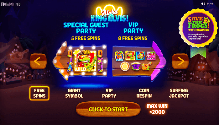 Vip Party at the online casino pokie Aloha King Elvis