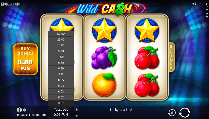 Wild cash by Bgaming AU Total bet menu for online casinos