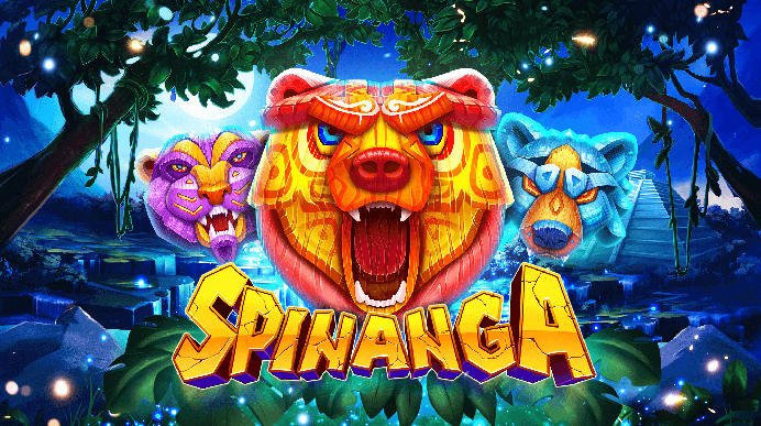 a cat a wolf and a bear face on the online pokie game Spinanga by ELA