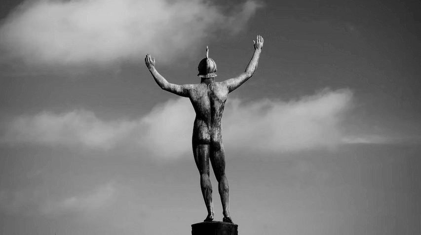 Statue of Apollo in black and white