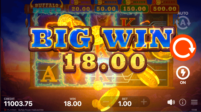 big win 18.00 on the online casino pokie Buffalo Power