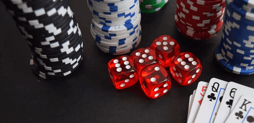 pokerchips cards and dices