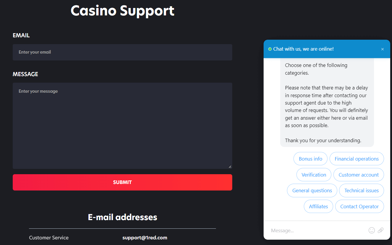 online Casino support