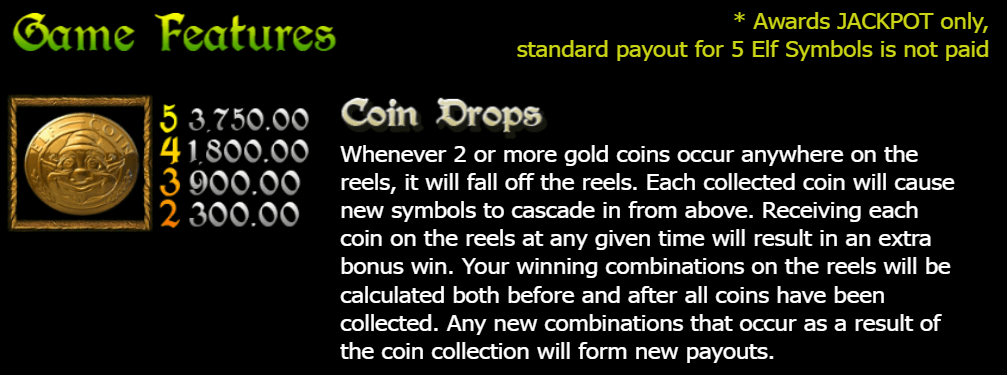 game features explaing the coin drops in the pokie