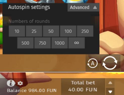 screen explaining how to select your betting amount and how to autospin 
