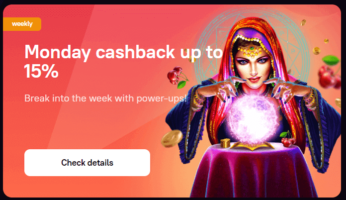 monday cashback up to 15 % in text and a fortune teller