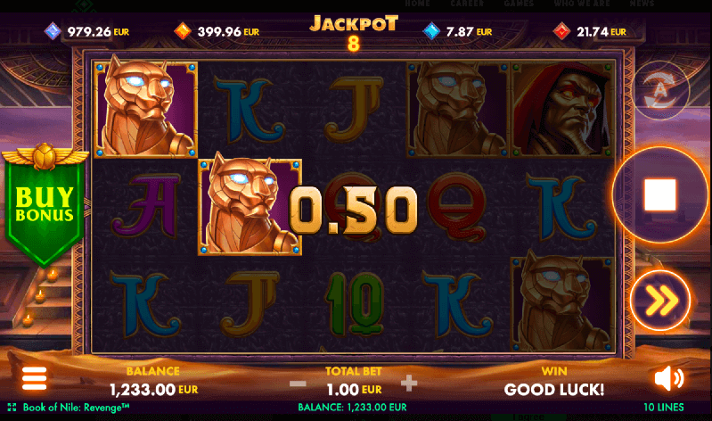 reels with a 0.50 win on Book of nile online casino pokie