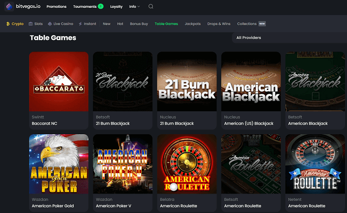 table games at the online casino BitVegas