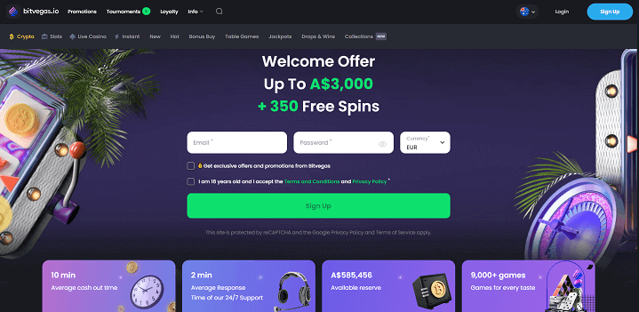 up to 350 free spins as a welcome bonus at BitVegas online casino