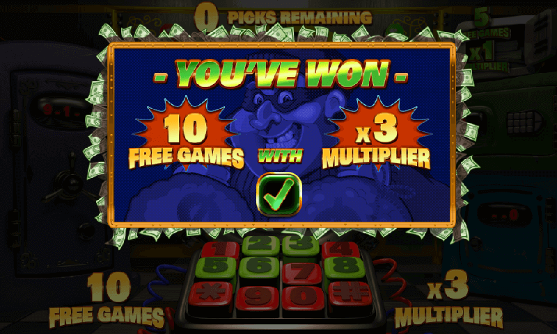 you've won 10 free games with a 3x multiplier on Cash bandits