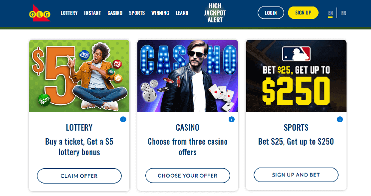 Lottery, Casino and sports betting on The Online Casino OLG for Canadians