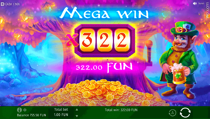 Mega win on the online casino pokie Lucky Oak